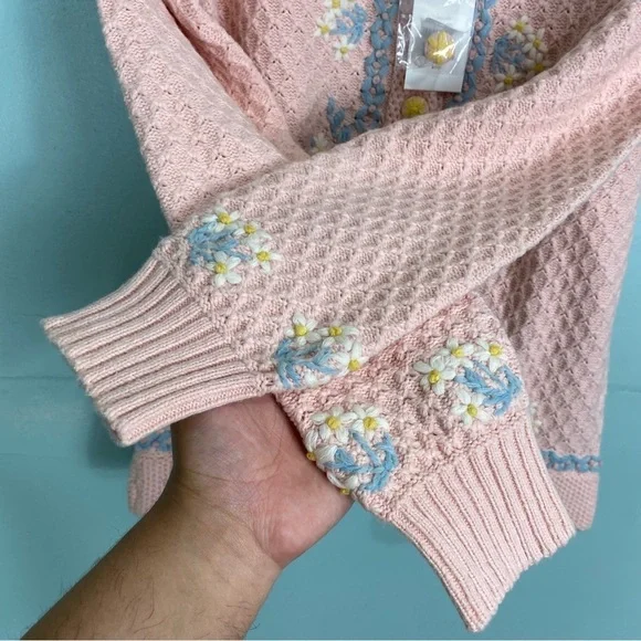 Loveshackfancy Naj Cardigan Size Small‎ Floral Embroidered Pink Girly - Picture 3 of 9